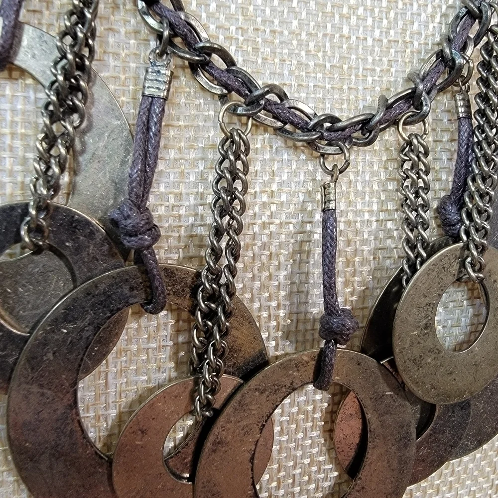 NEW Decree Boho Necklace Metal Loops and chain statement Bib Necklace